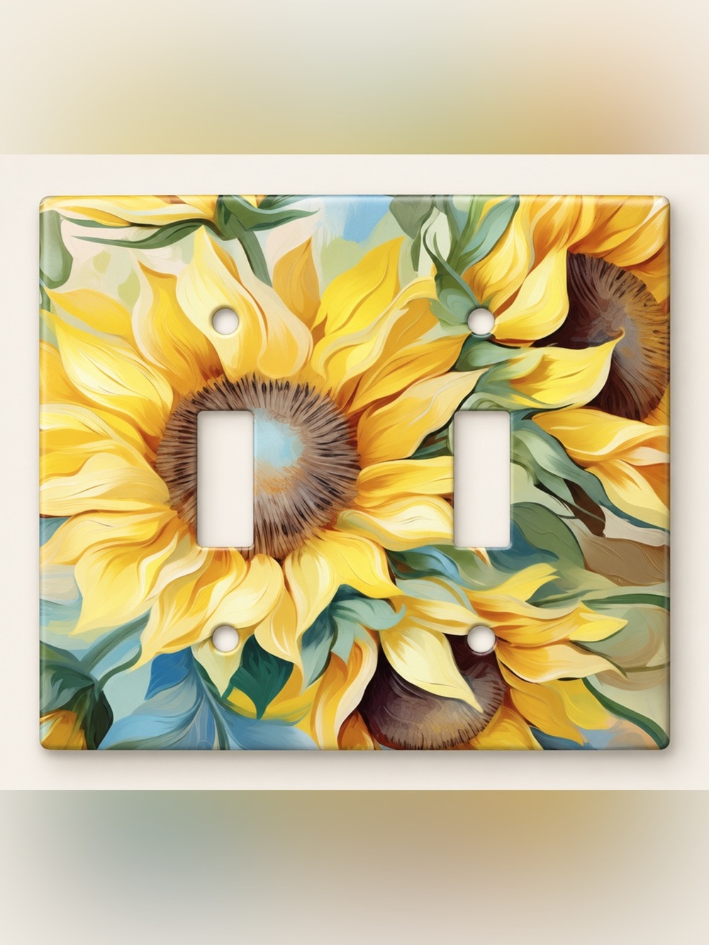Handmade Yellow Sunflower Floral Double Toggle Light Switch Cover Plate